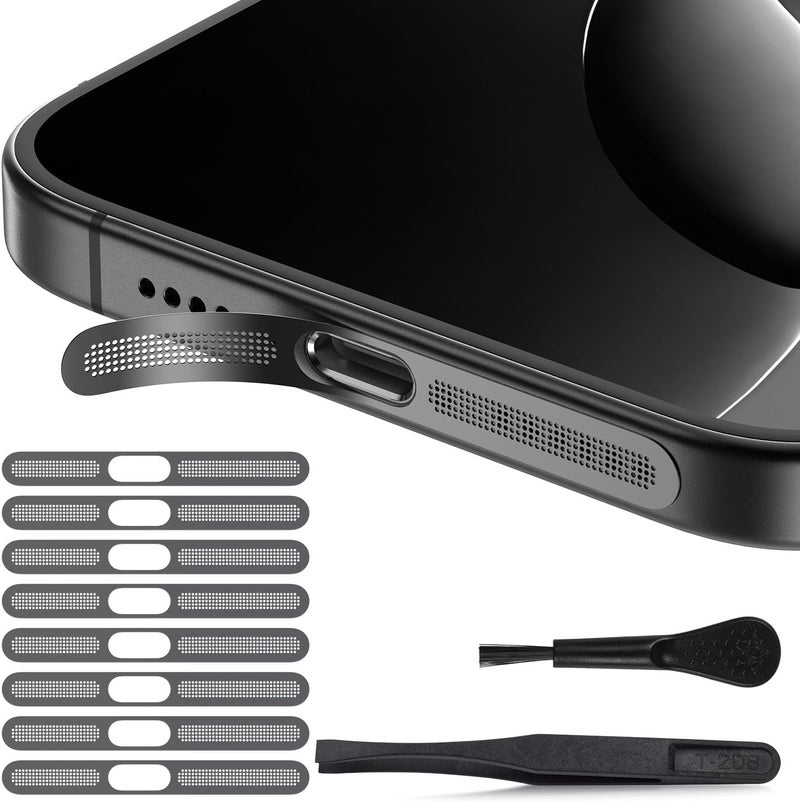 CaseBuy غطاء مكبر صوت مضاد للغبار متوافق مع آيفون 17، آيفون 16 برو/ 16 برو ماكس (أسود) - 8 قطع - Image 1